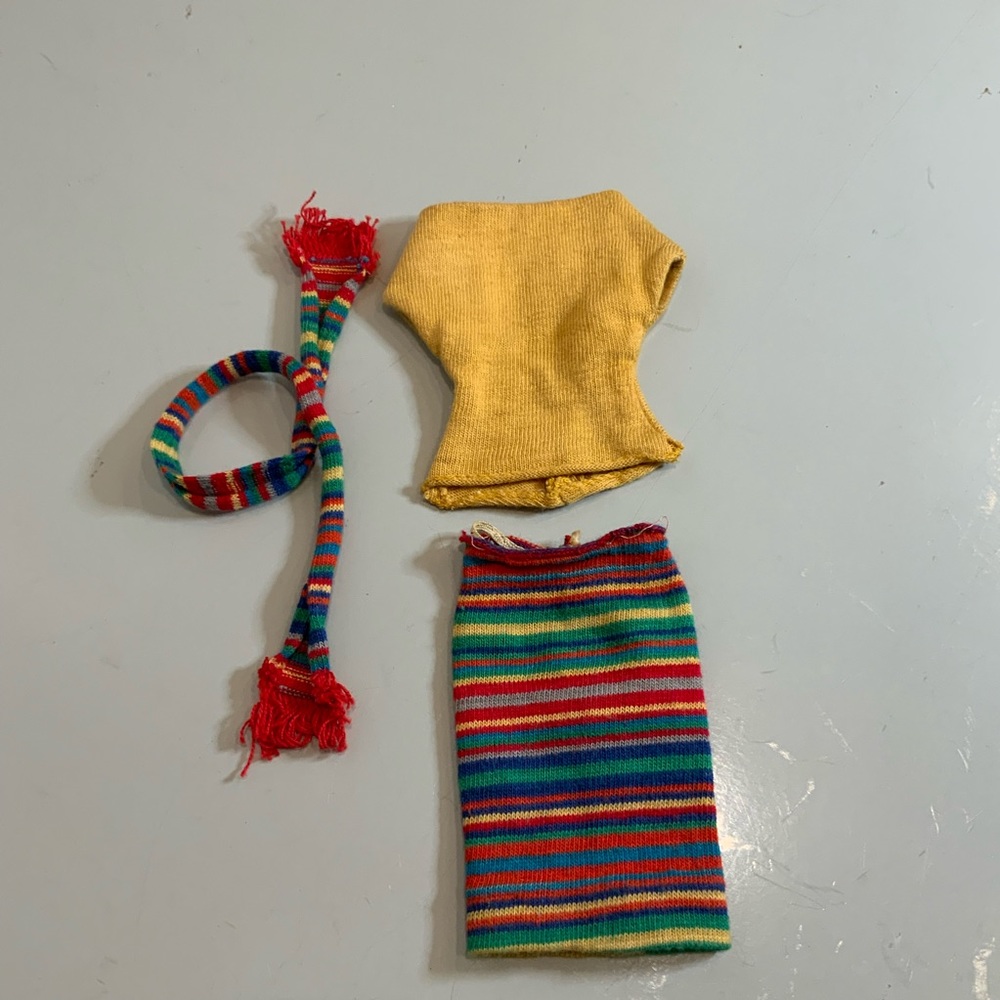 RARE Vintage Barbie Doll Fashion PAK Yellow Top and Striped Skirt and scarf